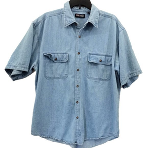 Faded Glory Denim Shirt Short Sleeve Size Large #001‎